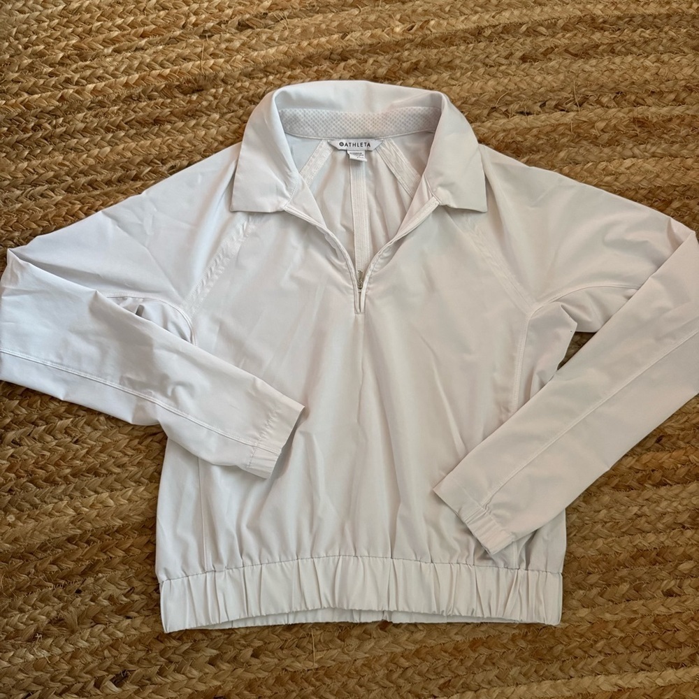 Athleta Small White Advantage Polo 1/4 Zip Long Sleeve Athleisure Top
